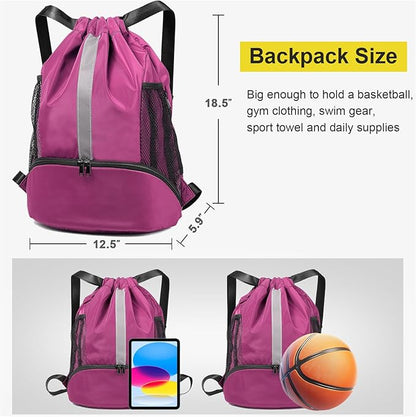 BeeGreen Drawstring Backpack Sports Gym Bag With Shoe Compartment and Two Water Bottle Holder …