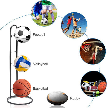 Basketball Ball Storage Rack, 3 Tier Sports Equipment Storage Organizer Removable Vertical Display Stand for Volleyball Football Basketball Badminton