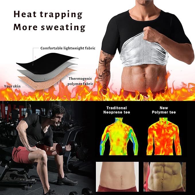 Men Sauna Shirt Sweat Suit Slimming Vest Workout Tank Top Waist Trainer Shaper