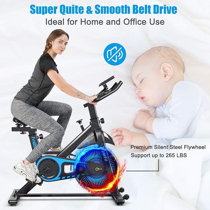 Indoor Cycling Bike, Exercise Bike w/Resistance Adjustment, Stationary Fitness Machine w/Comfortable Seat Cushion, Silent Belt Drive, Phone Holder, Fitness Training Bike for Home Gym