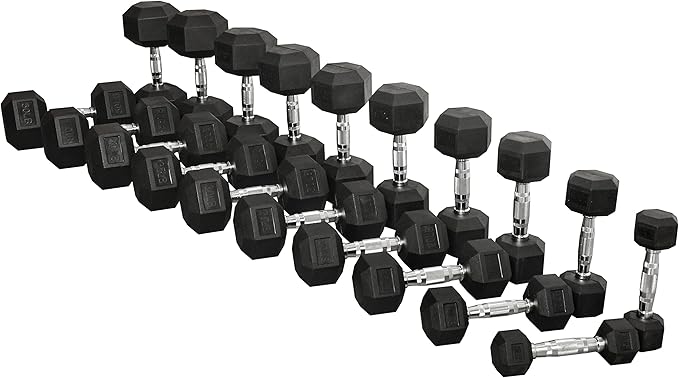 Signature Fitness Premium Rubber Coated Hex Dumbbell Weight Set