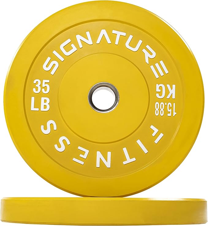 Signature Fitness 2" Olympic Bumper Plate Weight Plates with Steel Hub, 35LB Single, Colored