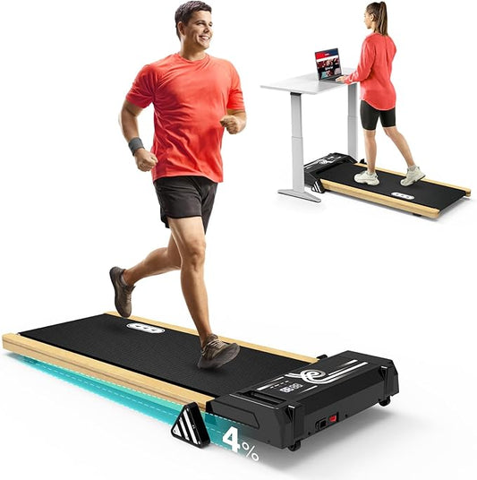 Redliro Walking Pad with Incline Wood - Under Desk Treadmills for Home - Portable Walking Pad Treadmill for Office, Max 265lb Weight Capacity Jogging Machine with Remote Control & LED Monitor.