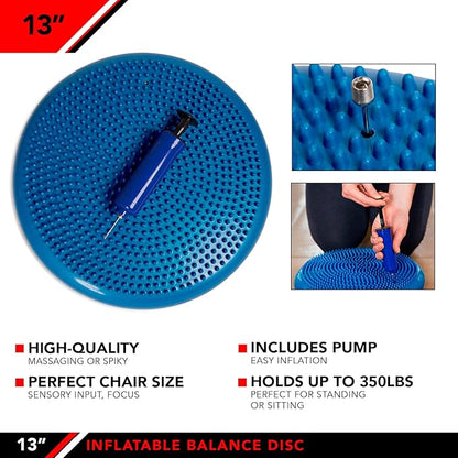 JFIT Inflatable Balance Disc - 13" or 26" Large Wobble Cushion Trainer - Durable Exercise Balance Pad for Coordination, Stability, and Core - Home, Gym, and Pet Training