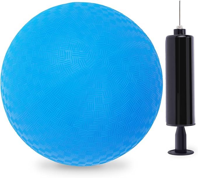 Shindel Playground Ball with Air Pump, 8.5inch Inflatable Dodge Ball Handball Rubber Kickball No Sting Balls for Kids Ball Games Gym Camps Yoga Exercises Indoor Outdoor Blue