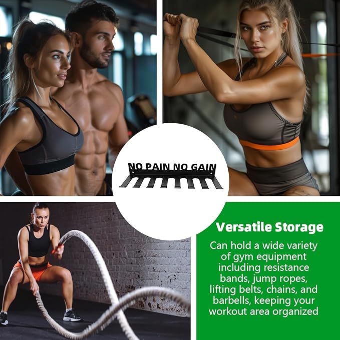 Home Gym Accessories Organization Storage Rack Equipment For Home 8 Hook Wall Hanger Display Gear Barbells Resistance Bands Jump Ropes Lifting Belt Hanger Accessories Hardware Included