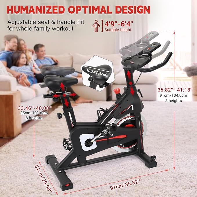 Exercise Bike, Stationary Bikes for Home with 330lbs Weight Capacity, Indoor Cycling Bike with Silent Belt Drive System, Tablet Holder, LCD Monitor for Home Bicycle Workout