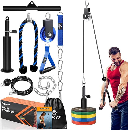 LAT Pulldown Pulley System Gym, Upgraded LAT and Lift Cable Machine Attachments with Triceps Pull Down, Biceps Curl, Back, Forearm, Shoulder, Arm Workouts - Home Gym Add On Equipment