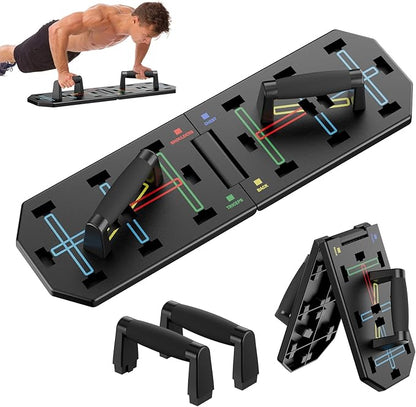 Professional Strength Training Equipment Strengthened by Durable Metal Frame, Push Up Board, Portable & Foldable Push Up Bar Set for Home Gym Fitness, Pushup Handles, Resistance Bands, Ab Roller, etc.