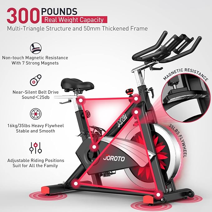 JOROTO X2|X2PRO Exercise Bike, X4S Bluetooth Stationary Indoor Cycling Bike with Readable 100 Levels Magnetic Resistance, Plus 12.6 inch Tablet Bracket Exercise Bikes for Home