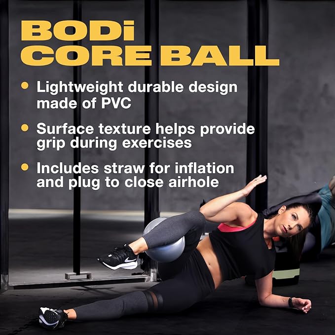 BODi Core Ball for Core Strengthening, 8" Small Exercise Ball, Home Gym Workout Equipment for Yoga, Pilates, Fitness, Lightweight Durable & Easy to Grip, Inflation Straw and Plug Included, Silver