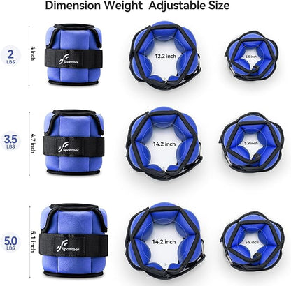 Sportneer Adjustable Ankle Weights for Women and Men：1 Pair 1 2 3 4 6 7 8 10 lbs Upgraded Easily Adjustable Leg Weight, Weighted Wrist Weight Strap for Gym, Fitness, Workout, Walking, Dancing