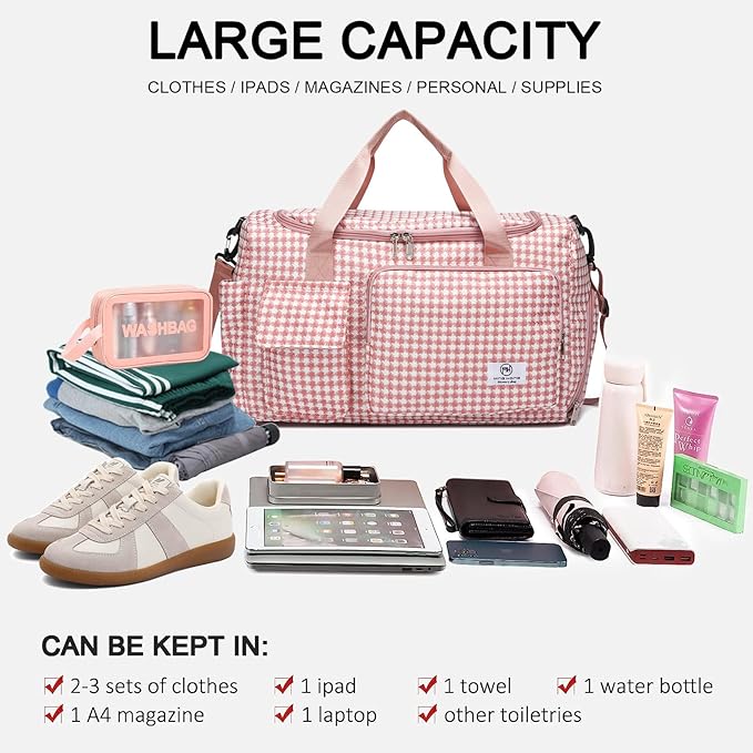 Small Gym Bag for Women, Travel Duffle Bag Carry On Weekender Bag with Shoe Compartment