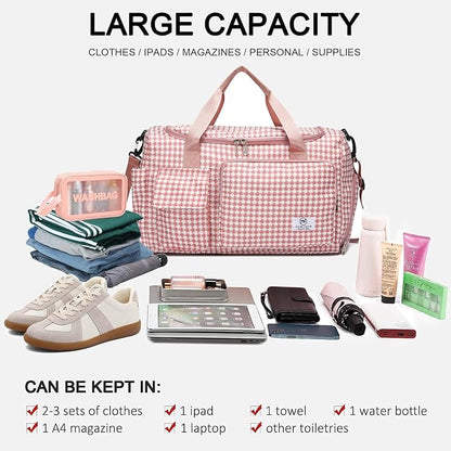 Small Gym Bag for Women, Travel Duffle Bag Carry On Weekender Bag with Shoe Compartment