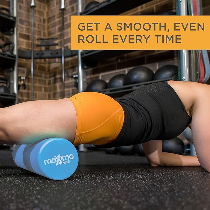 Maximo Fitness Foam Roller - 18" x 6" High Density Exercise Roller for Trigger Point Self Massage, Muscle and Back Roller for Fitness, Physical Therapy, Yoga and Pilates, Gym Equipment, Blue