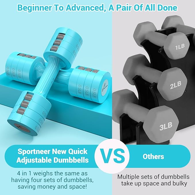 Adjustable Dumbbells Hand Weights Set: Sportneer 5 lb Dumbbells Set of 2 Each 2lb 3lb 4lb 5lb Free Weights Fast Adjust Weight 4 In 1 Weights Dumbbells Set for Women Men Home Gym Exercise Training