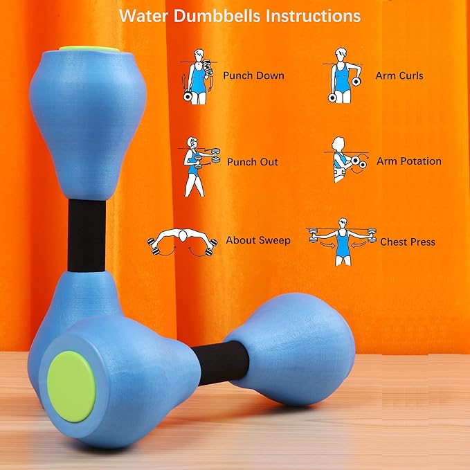 VIDELLY 2 Pieces Water Dumbbells Aquatic Exercise Dumbbells Pool Fitness Water Aerobic Exercise Foam Dumbbells Pool Resistance Sports EVA Foam Dumbbell Set Water Fitness Equipment for Weight Loss