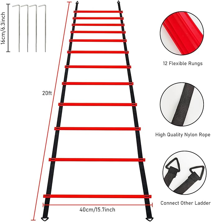 Pro Speed & Agility Training Set—Includes 12 Rung 20ft Adjustable 12 Disc 4 Steel 1 Resistance