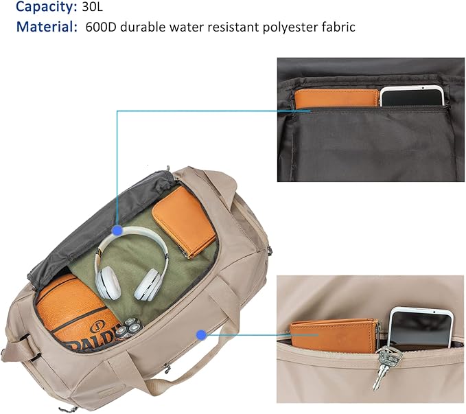 Water Resistant Sports Gym Travel Weekender Duffel Bag with Shoe Compartment