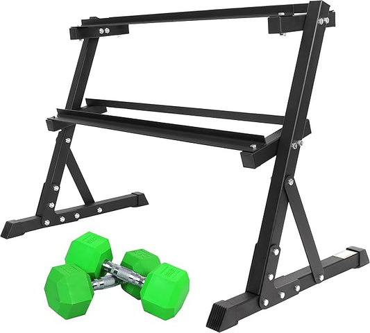 Signature Fitness Rubber Encased Hex Dumbbell with Rack