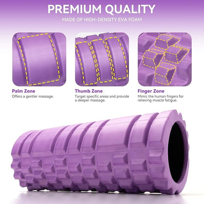 Foam Roller for Muscle Massager, Patented 13" High Density Exercise Roller for Muscle and Myofascial Trigger Point Release, Yoga, Back Roller for Fitness, Yoga (Purple)