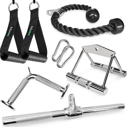 A2ZCARE Cable Machine Accessories for Weight Lifting, LAT Pull Down Attachment V Handle, V-Shaped Bar, Tricep Rope, Rotating Straight Bar