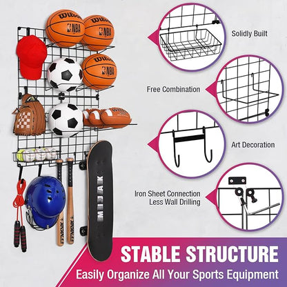 GADFISH Garage Sports Equipment Organizer, Wall Mount Ball Storage Rack for Sports Gear and Toys, DIY Assembly Possible Garage Ball Holder garage organization Accessories