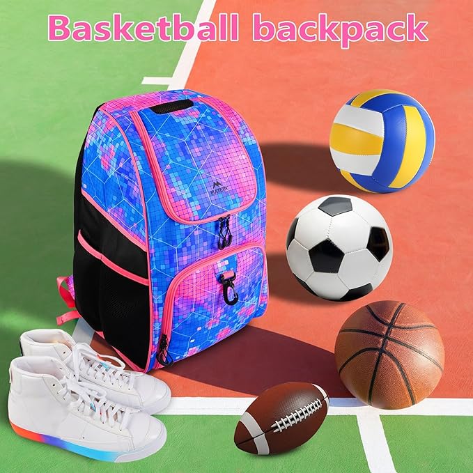 MATEIN Basketball Bag, Sturdy Soccer Bag with Ball Holder & Shoe Compartment, Large Basketball Backpack for Training Equipment, Water Resistant Sports Ball Bags Fits Volleyball Football, Colorful