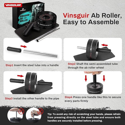 Vinsguir Ab Roller Wheel, Abs Workout Equipment for Abdominal & Core Strength Training, Exercise Wheels for Home Gym, Fitness Equipment for Core Workout with Knee Pad Accessories