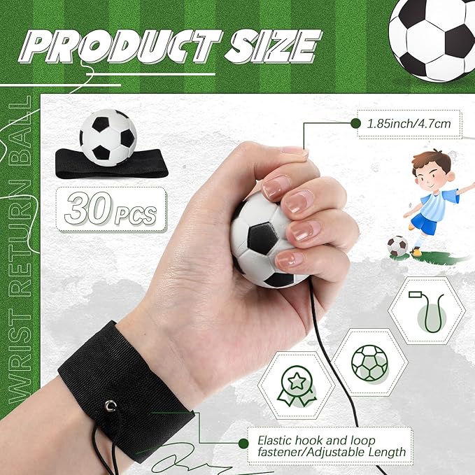 Jerify 30 Pcs Wrist Return Ball on a String Baseball Basketball Soccer Tennis Party Favor Sports Return Wrist Practice Ball on Elastic Cord Rubber Rebound Wristband Ball for Adults