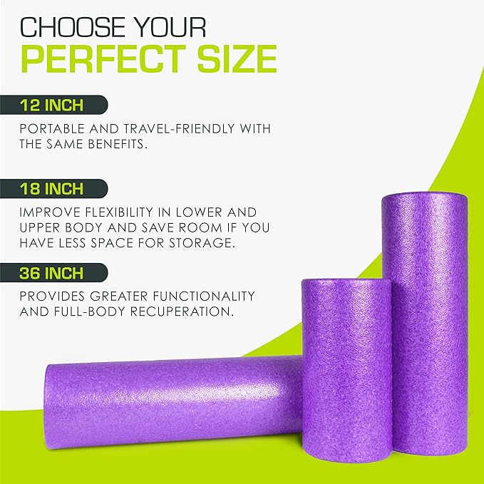 ProsourceFit High Density Foam Rollers 12 - Inches long, Firm Full Body Athletic Massage Tool for Back Stretching, Yoga, Pilates, Post Workout Muscle Recuperation, Black