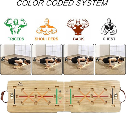 Vimexciter Solid Wooden Push Up Board Kit with Pilate Bar, Resistance Bands Sets and Handles, Multi-Function Foldable Push up Stands for Men and Women, Full Body Workout Equipment for Home Gym