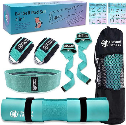 J Bryant Barbell Pad Set with 2 Ankle Straps for Cable Machines Hip Resistance Band Weight Lifting Straps Thick Cushion Hip-Thrusts Pad with Carry Bag for Squats Bench Press Workout