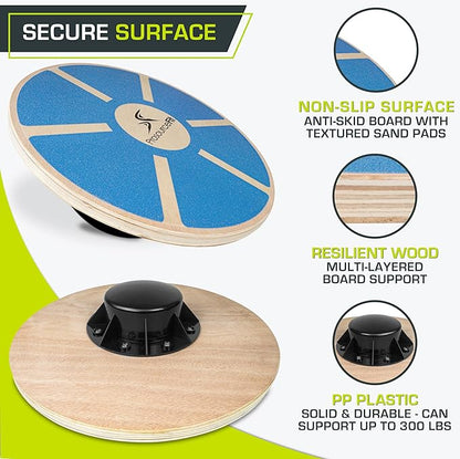 ProSource Wooden Balance Board Non-Slip Wobble Core Trainer 15.75in (39.5cm) Diameter with 360 Rotation for Stability Training, Full Body Exercises, Physical Therapy