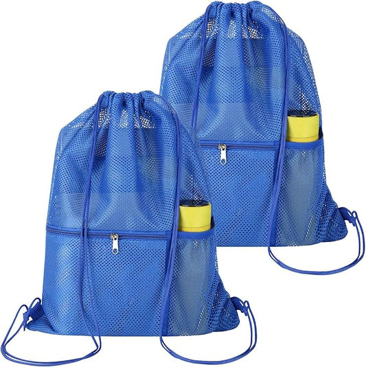 NATURAL STYLE 2 PACK Mesh Drawstring Backpack Bag, Multifunction Mesh Bag for Swimming, Athletic Gym, Clothes, Beach, Swim (Blue)