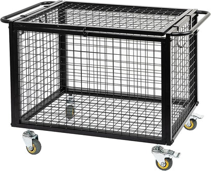 Metal Basketball Rolling Cart Sports Equipment Storage Wheel Basket Matte Black Athletic Lockable Cage with Raised Handle Gym Home Garage School Court Field Football Soccer Ball Volleyball Bat