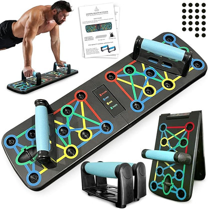 ZENORA Push Up Board, Portable Multi-Functional Foldable 22-in-1 Push Up Bar, Push up Handles for Floor, Professional Push Up Strength Training Equipment. Includes Instructions & Carry Bag