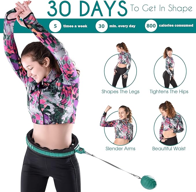 Teal Elite Smart Weighted Hula Hoop for Adults Weight Loss– Fully Adjustable with Detachable Knots – 2 in 1 Abdomen Fitness Massage Infinity Hoops