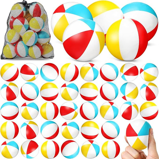 Hungdao 50 Pcs Beach Stress Balls 2.5 Inch Mini Beach Ball Stress Ball Relief Stress Ball Swimming Pool Game Toy Foam Sports Ball with Storage Bag for School Carnival Reward Birthday Party