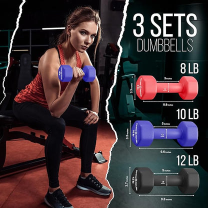 Neoprene Workout Dumbbell Set - Non Slip, Anti Roll Exercise & Fitness Dumbbells Combo - Hex Shaped Hand weights for Men & Women - Ideal for Home Gyms training