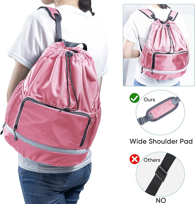 Swim Bag Beach Backpack Sports Drawstring Backpack - Gym Bag - Kids Swim Backpack Mens Beach Bag, Workout Bag