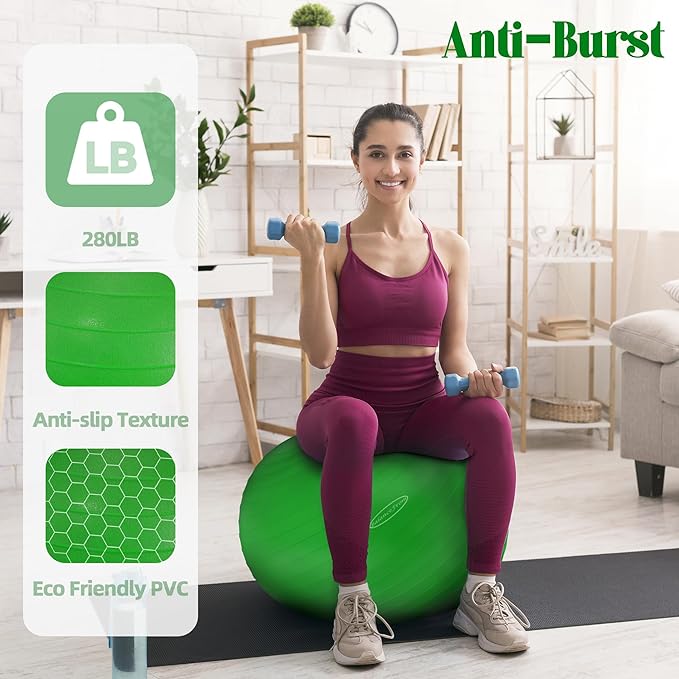 Anti-Burst and Slip Resistant Exercise Ball Yoga Ball Fitness Ball Birthing Ball with Quick Pump, 2,000-Pound Capacity, Multiple Colors and Sizes