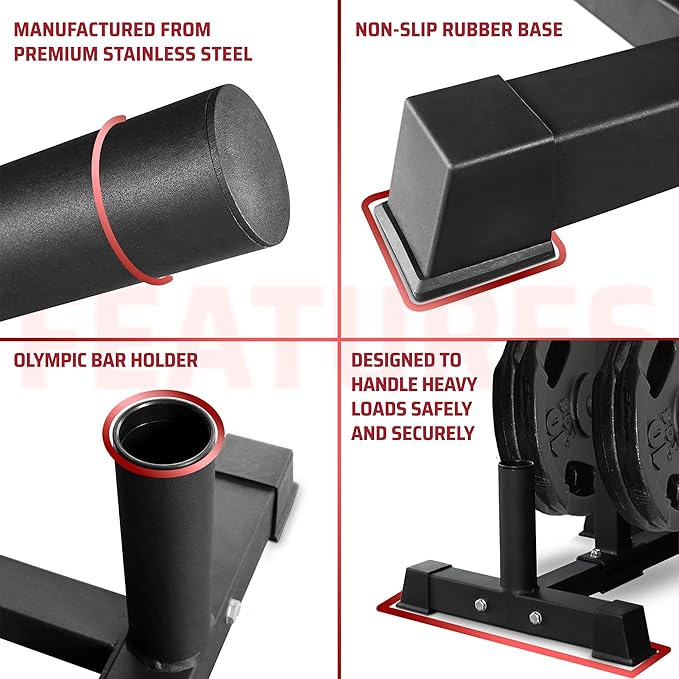 Yes4All Weight Plate Tree Holder & Vertical Barbell Storage Rack For Home Gym, 6-Pegs Olympic Weight Plate & 2 Barbells