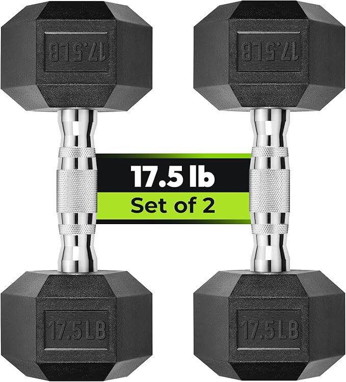 Hex Dumbbell Set, 3-100 lb Rubber Encased Exercise & Fitness Dumbbells, Weights Dumbbells Set of 2, Hand Weight for Strength Training (Single, Pair, Set)