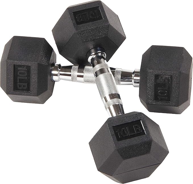 Signature Fitness Rubber Encased Hex Dumbbell 10, 15, 15, 20LB 20LB Pairs