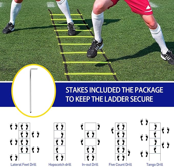 Agility Ladder Speed Training Equipment Set 20ft Agility 4 Agility 12 Disc 1 Jump 4 Stakes 5 Bands