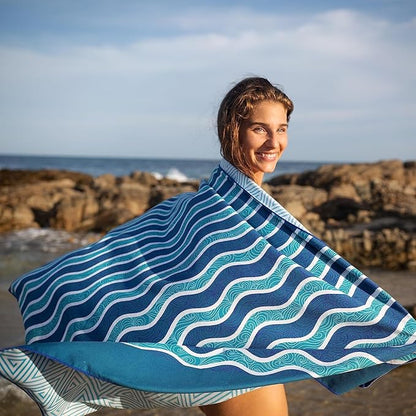 Elite Trend Large Beach Towel for Travel – 63x31 Inch w/Bag – Lightweight Microfiber, Compact, Soft, Quick Dry, Sand Free – for Swimming, Pool, Camping, Yoga, Workout, Golf – Blue Sea