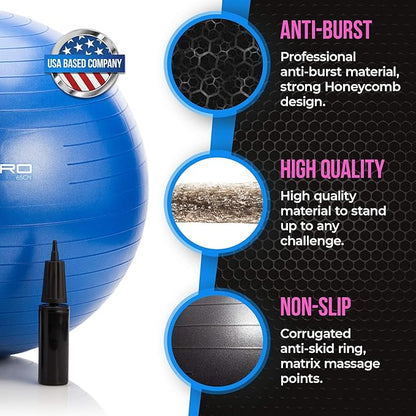 Exercise Ball – Extra Thick Eco-Friendly & Anti-Burst Material Supports over 2200lbs, Stability Ball for Home, Yoga, Gym Ball, Birthing Ball, Physio Ball, Swiss Ball, Physical Therapy or Pregnancy