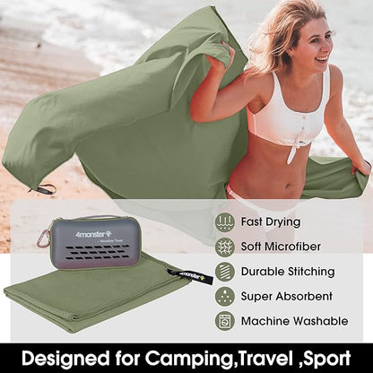 4Monster Camping Towels Super Absorbent, Fast Drying Microfiber Travel Towel, Quick Dry Ultra Soft Compact Gym Towel for Swimming Beach Hiking Yoga Travel Sports Backpack (Army Green, 78.70" x 39.30")