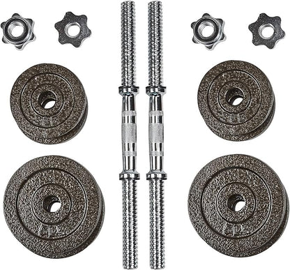 Signature Fitness Contoured Handle Cast Iron Adjustable Dumbbell Weight Set,Gray